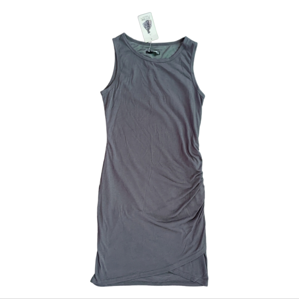 NWT NEW Slate Gray Rouched Bodycon Mini Dress Crew Neck Sleeveless Size Small